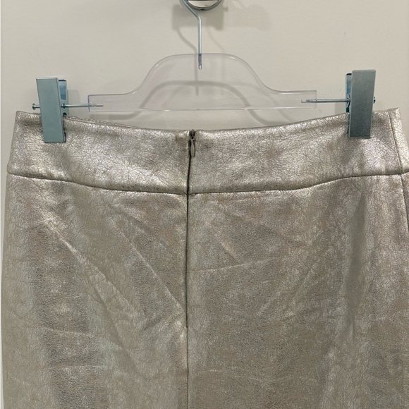 Zara Vegan Leather Metallic Silver Crinkle Skirt With Slit Size Small - Picture 5 of 11